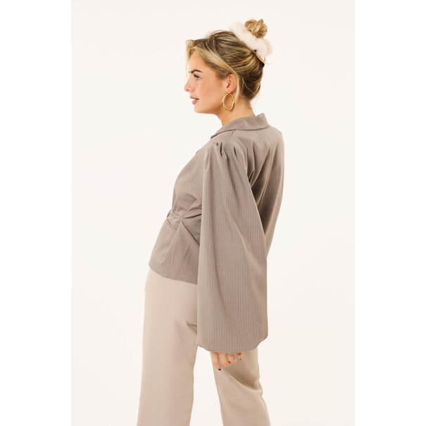 Lua gestreepte overslag blazer | Taupe