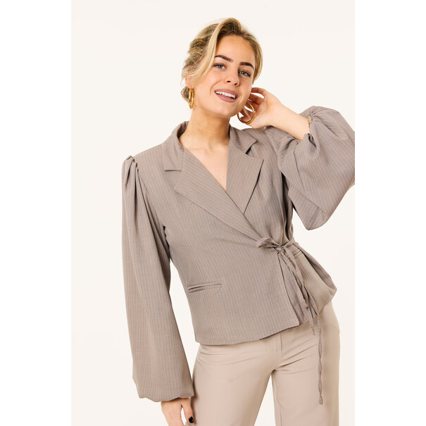 Lua gestreepte overslag blazer | Taupe