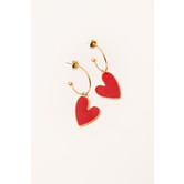 Oorbel hangend rood hart | Goud