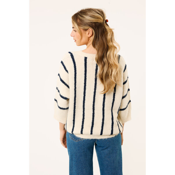 Soof gestreepte trui met korte mouw | Wit/donkerblauw