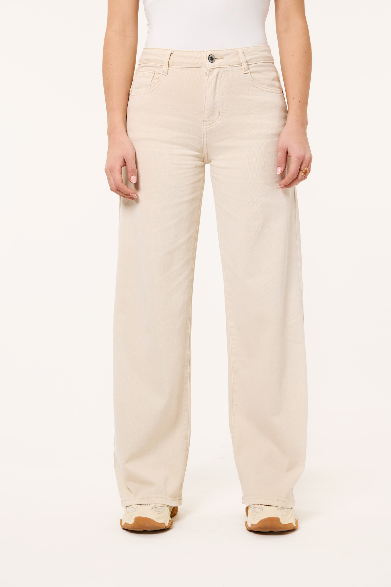 Wide leg jeans stretch | Beige