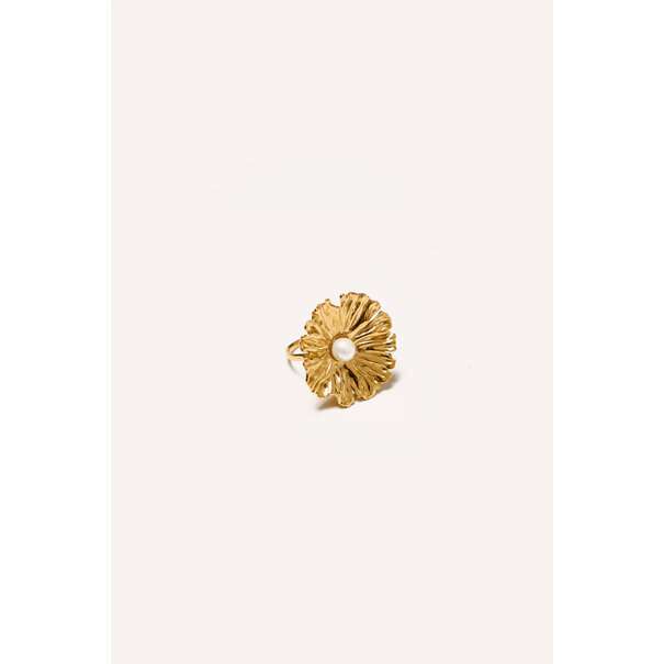 Statement ring bloem met parel groot | Goud