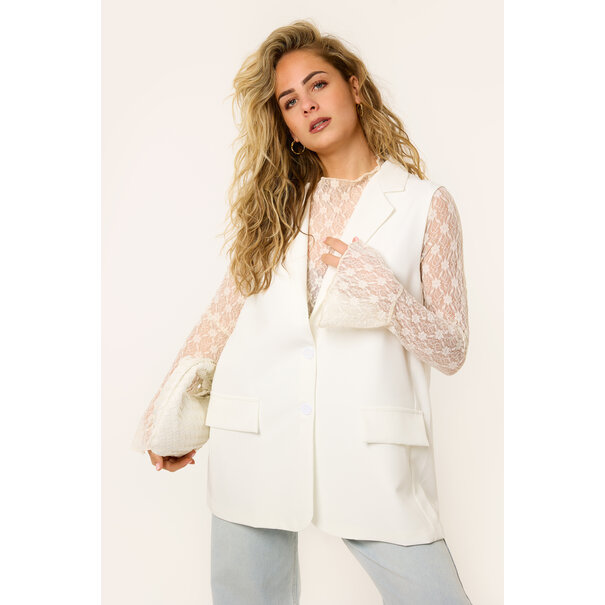 Soof gilet met split | Wit