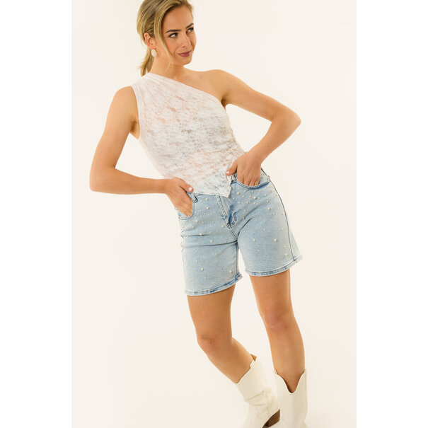Imre shortje met studs | Denimblauw