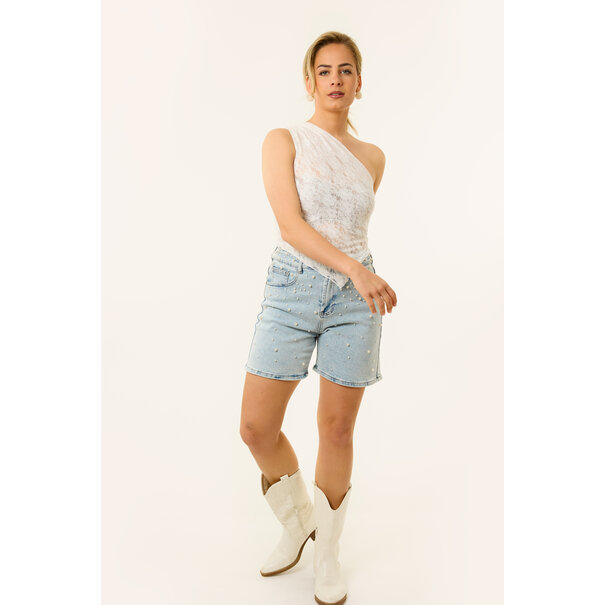 Imre shortje met studs | Denimblauw
