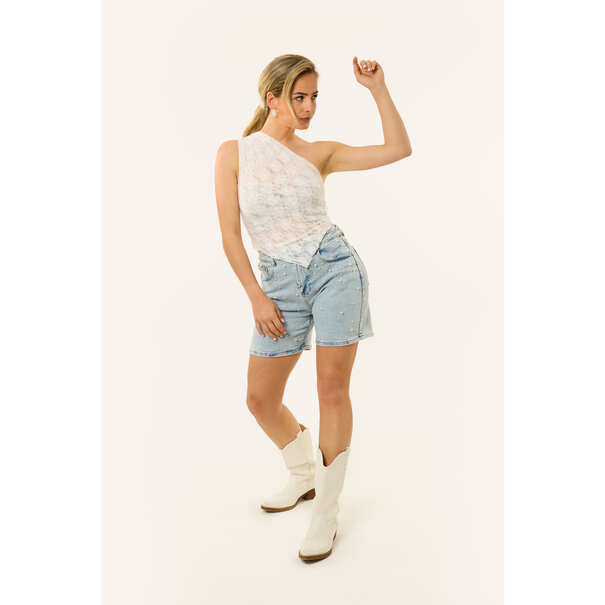 Imre shortje met studs | Denimblauw