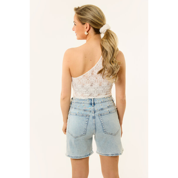 Imre shortje met studs | Denimblauw