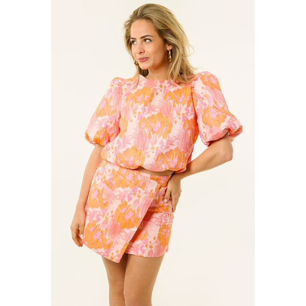 Lot gebloemde top | Roze/oranje