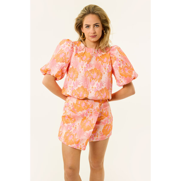 Lot gebloemde top | Roze/oranje