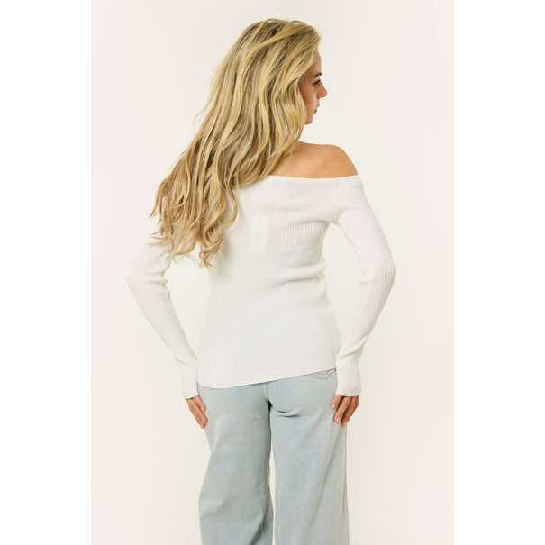 Top met schuine knoopjes | Wit