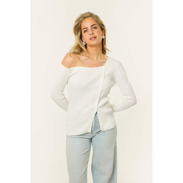 Top met schuine knoopjes | Wit