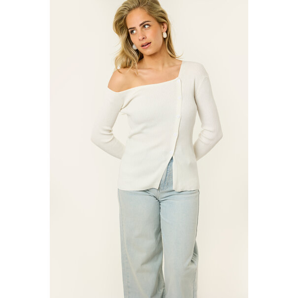 Top met schuine knoopjes | Wit