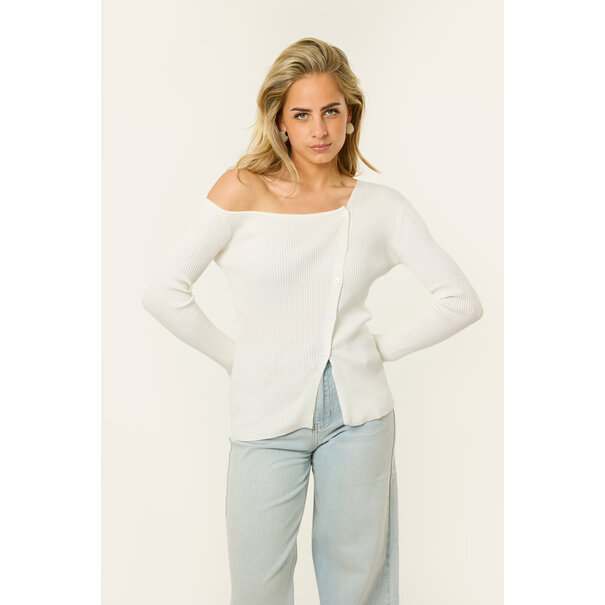 Top met schuine knoopjes | Wit