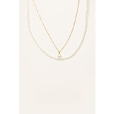 Parel ketting dubbel met parel | Goud