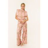 Bella Satijnen Jumpsuit Bloemenprint | Groen/roze