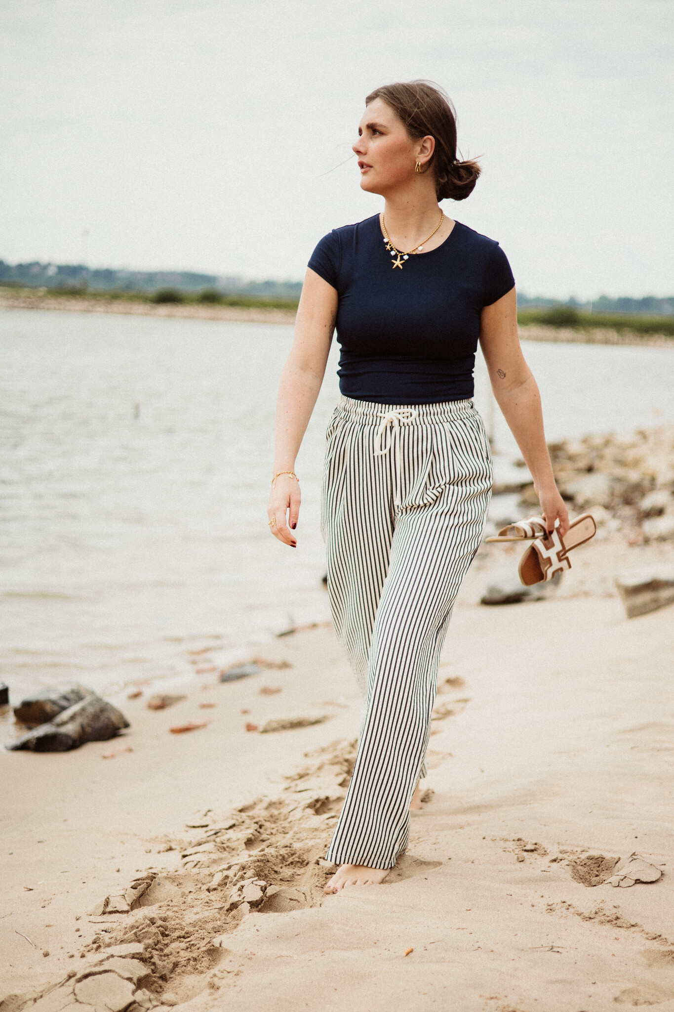 Coco gestreepte broek | Zwart/beige