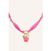 Ketting stof bloem | Roze/goud