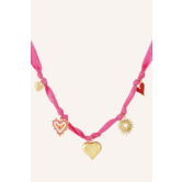 Ketting stof hart | Roze/goud
