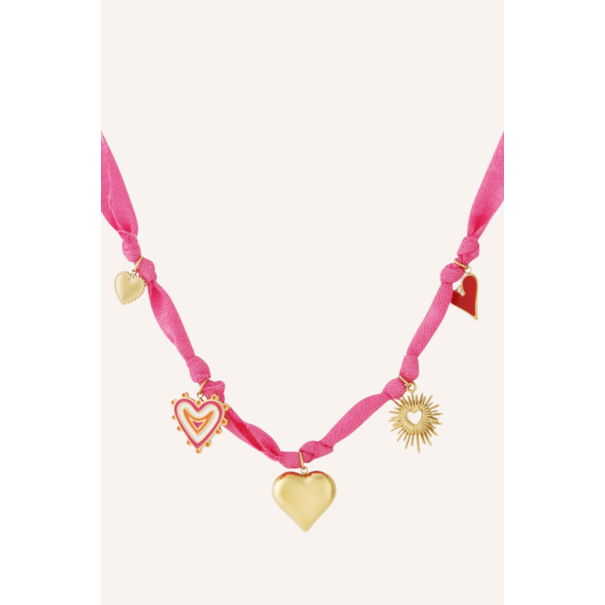 Ketting stof hart | Roze/goud