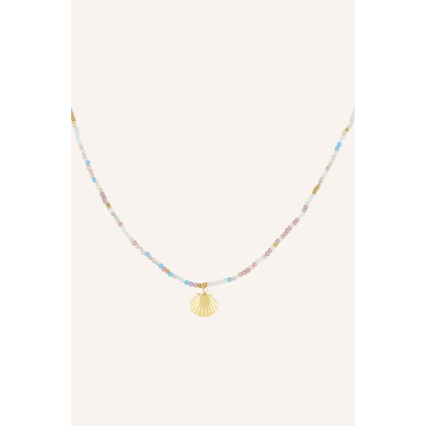 Ketting schelp | Lichtblauw/goud