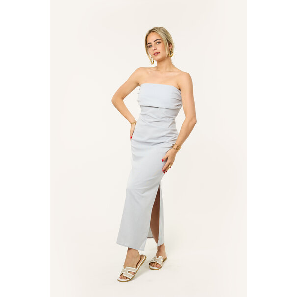Madé linnen jurk met split | Denimblauw
