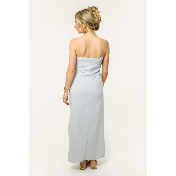Madé linnen jurk met split | Denimblauw