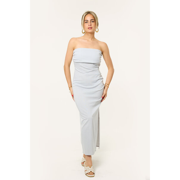 Madé linnen jurk met split | Denimblauw