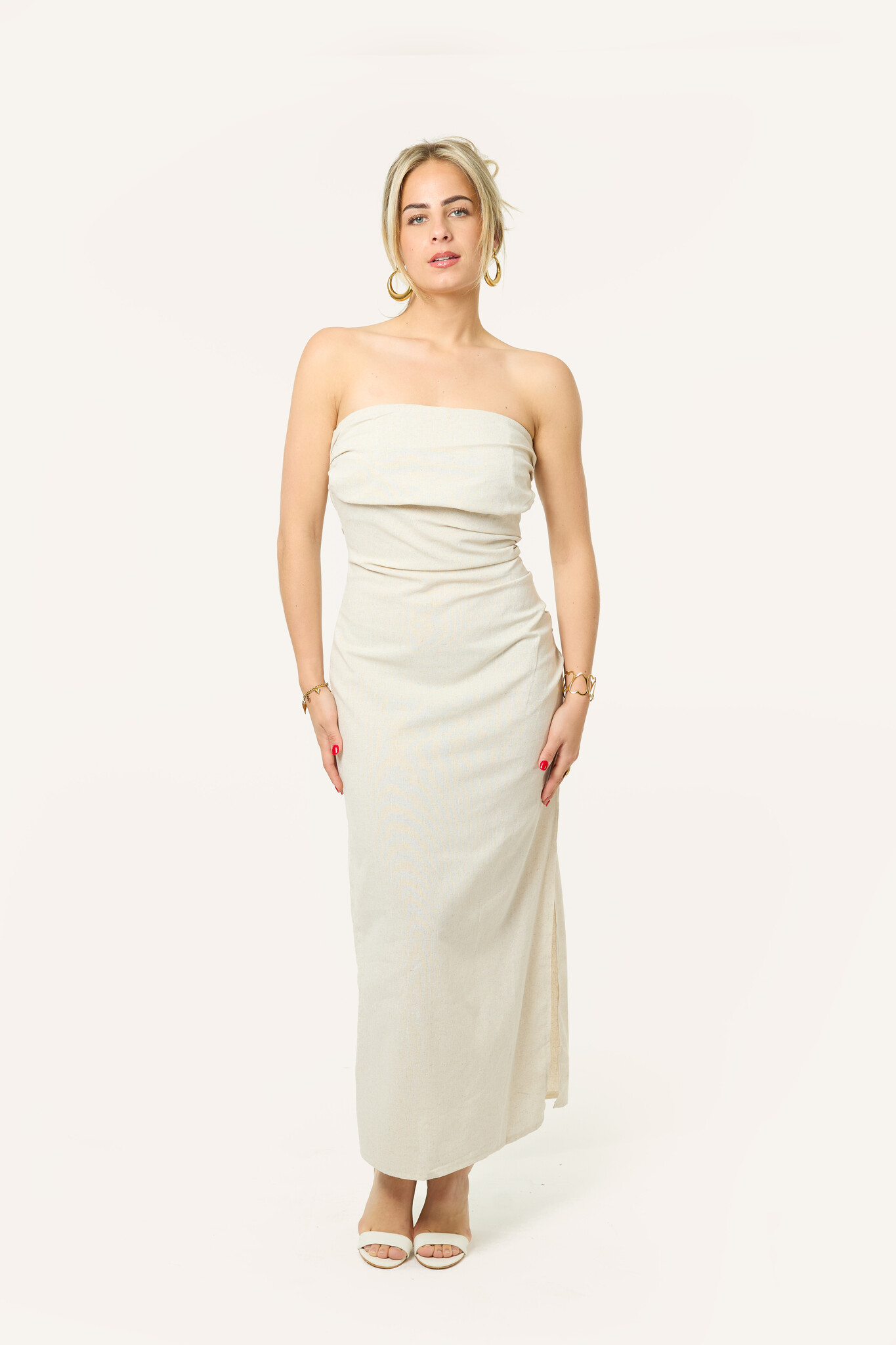 Madé linnen jurk met split | Beige