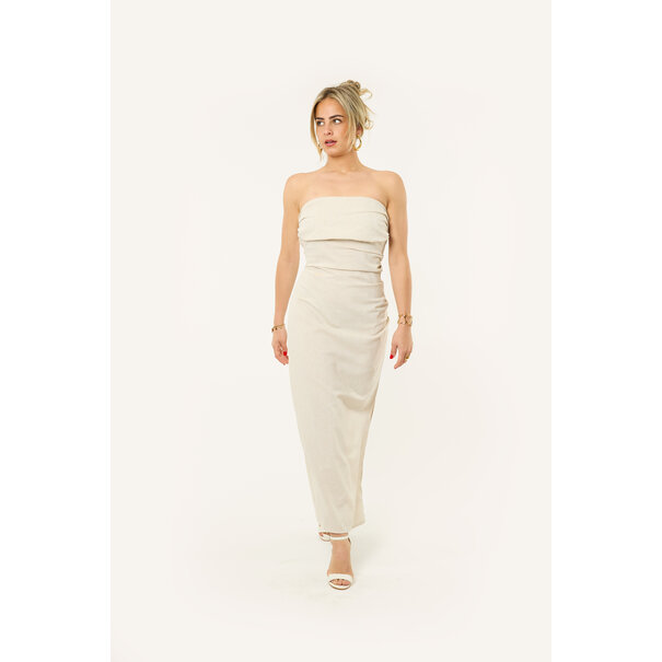 Madé linnen jurk met split | Beige