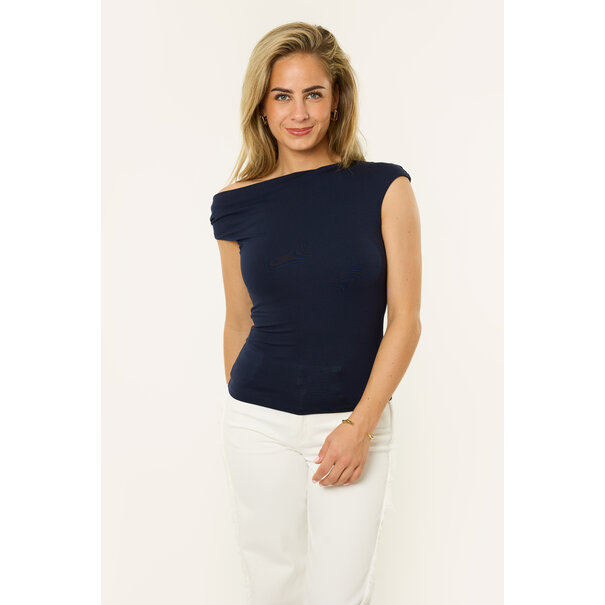 Puck one shoulder top | Donkerblauw