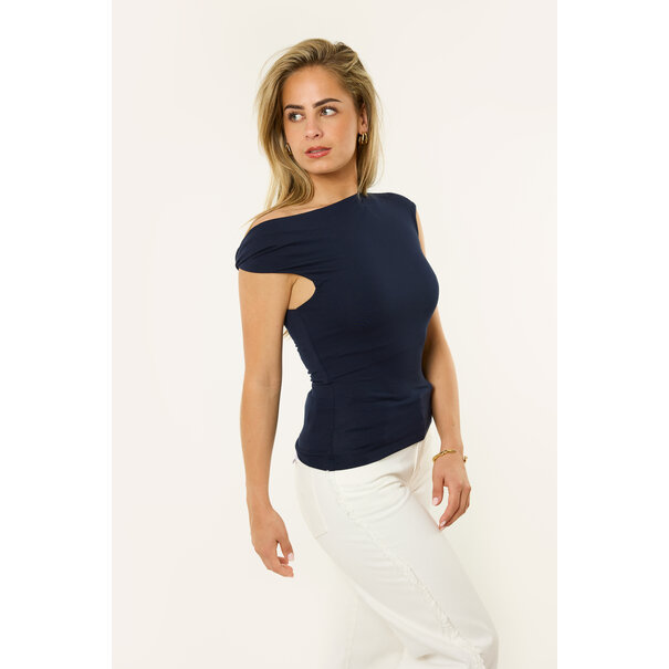 Puck one shoulder top | Donkerblauw