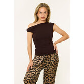 Puck one shoulder top | Donkerbruin