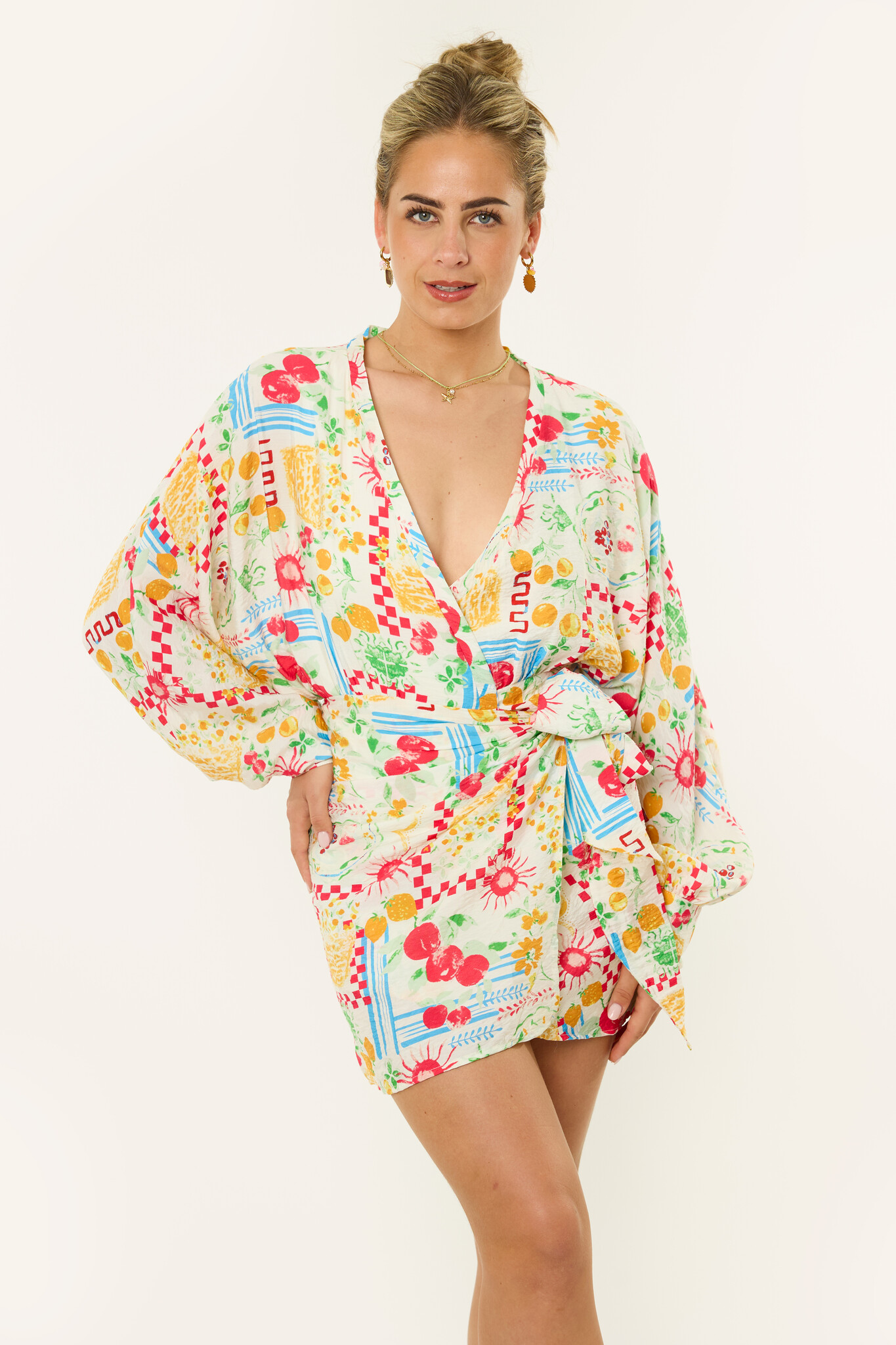 Terry patronen overslag jurkje | Multicolor