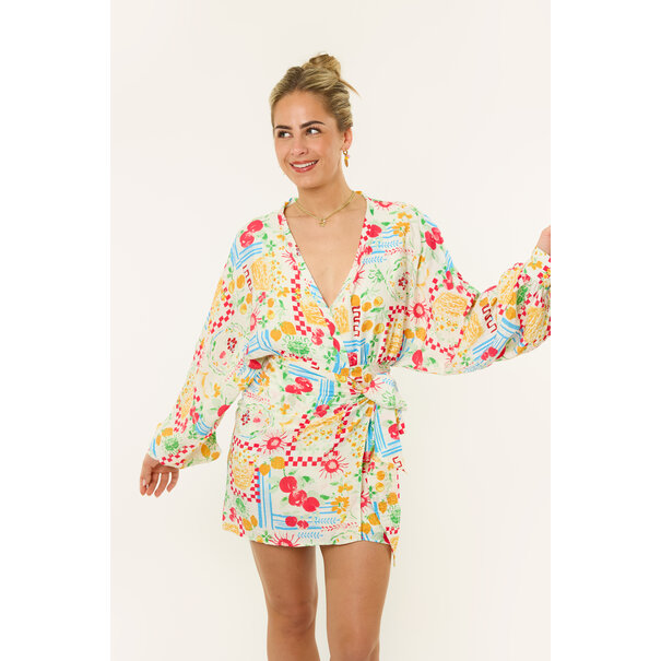 Terry patronen overslag jurkje | Multicolor