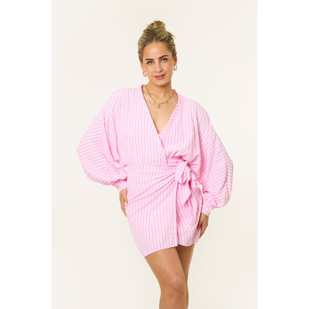 Marley gestreept overslag jurkje | Roze