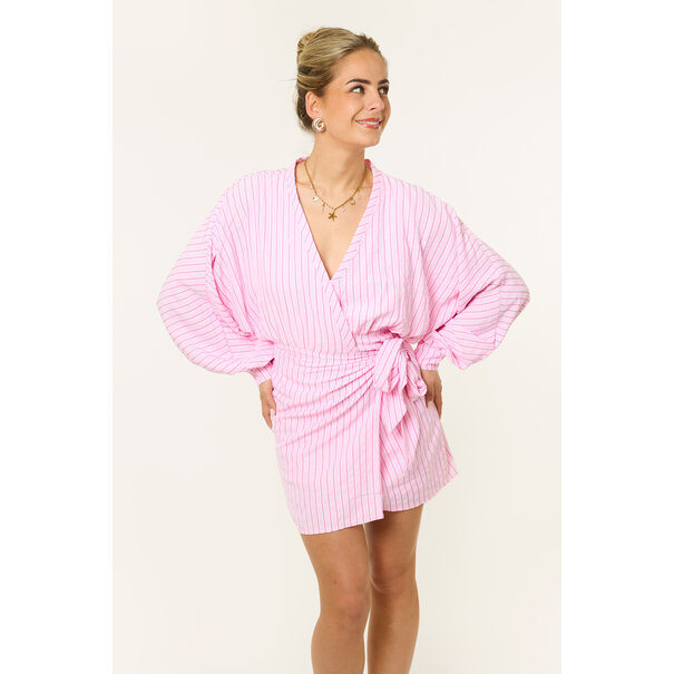 Marley gestreept overslag jurkje | Roze