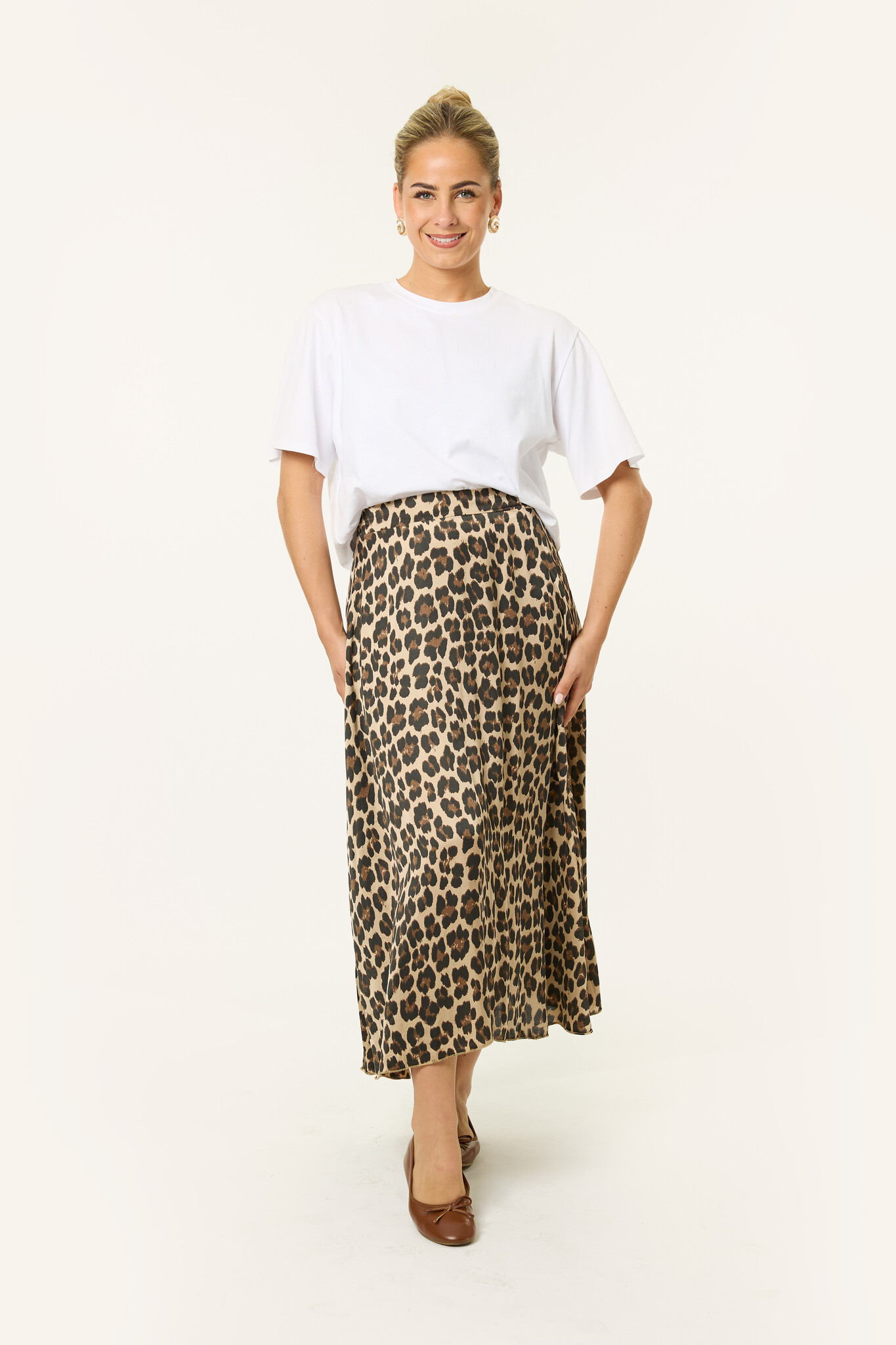 Leopard satijnen rok | Bruin