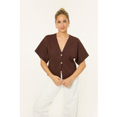 Ayla top met gouden knoop | Bruin