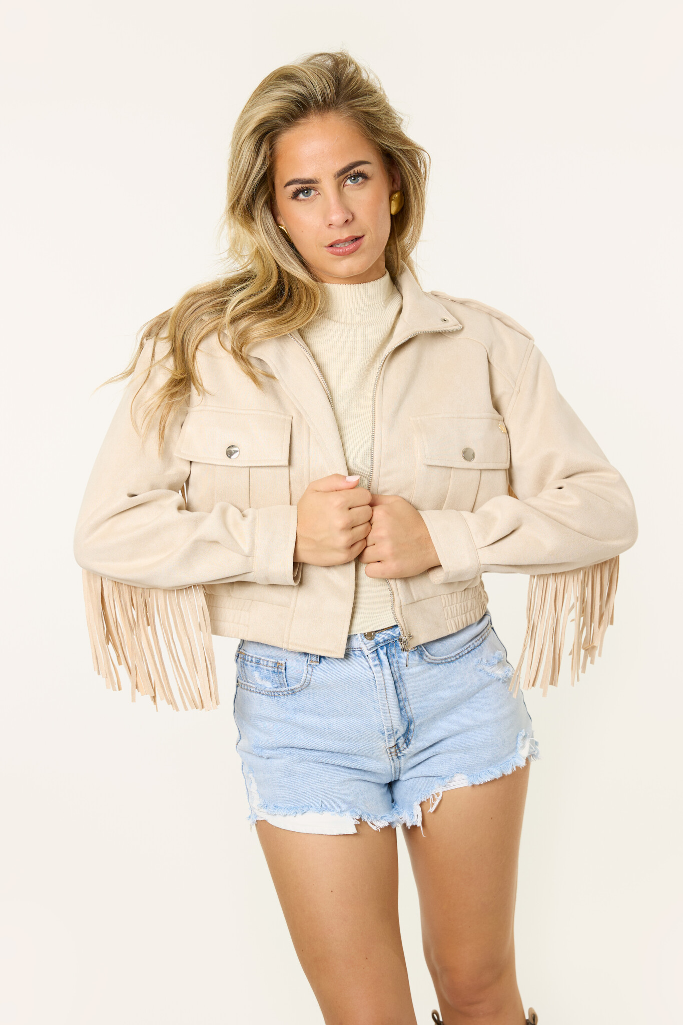 Chloe bomberjack met franjes | Beige