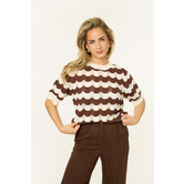 Mila gehaakt shirt | Bruin/wit