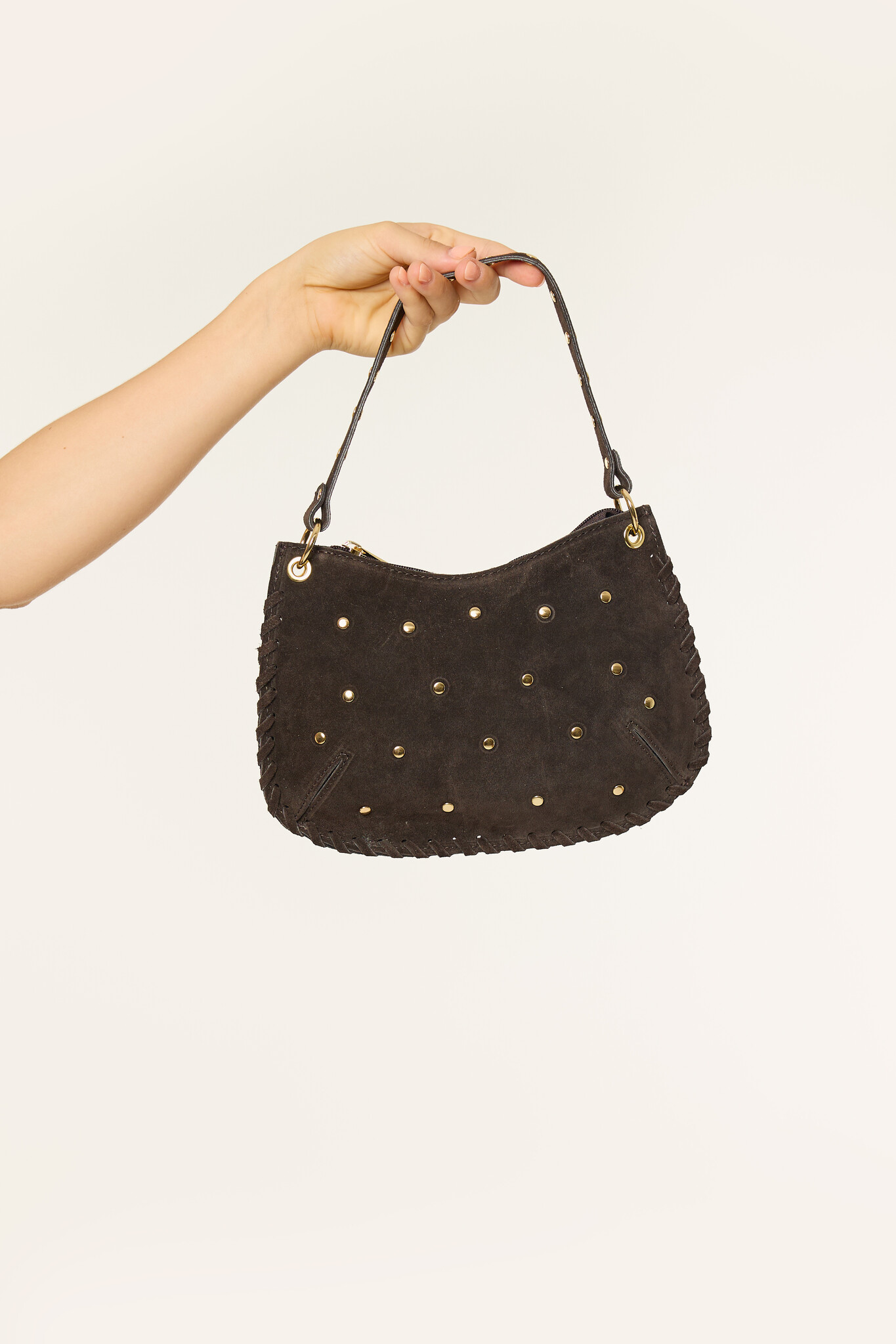 Cleo suede handtas met studs | Bruin
