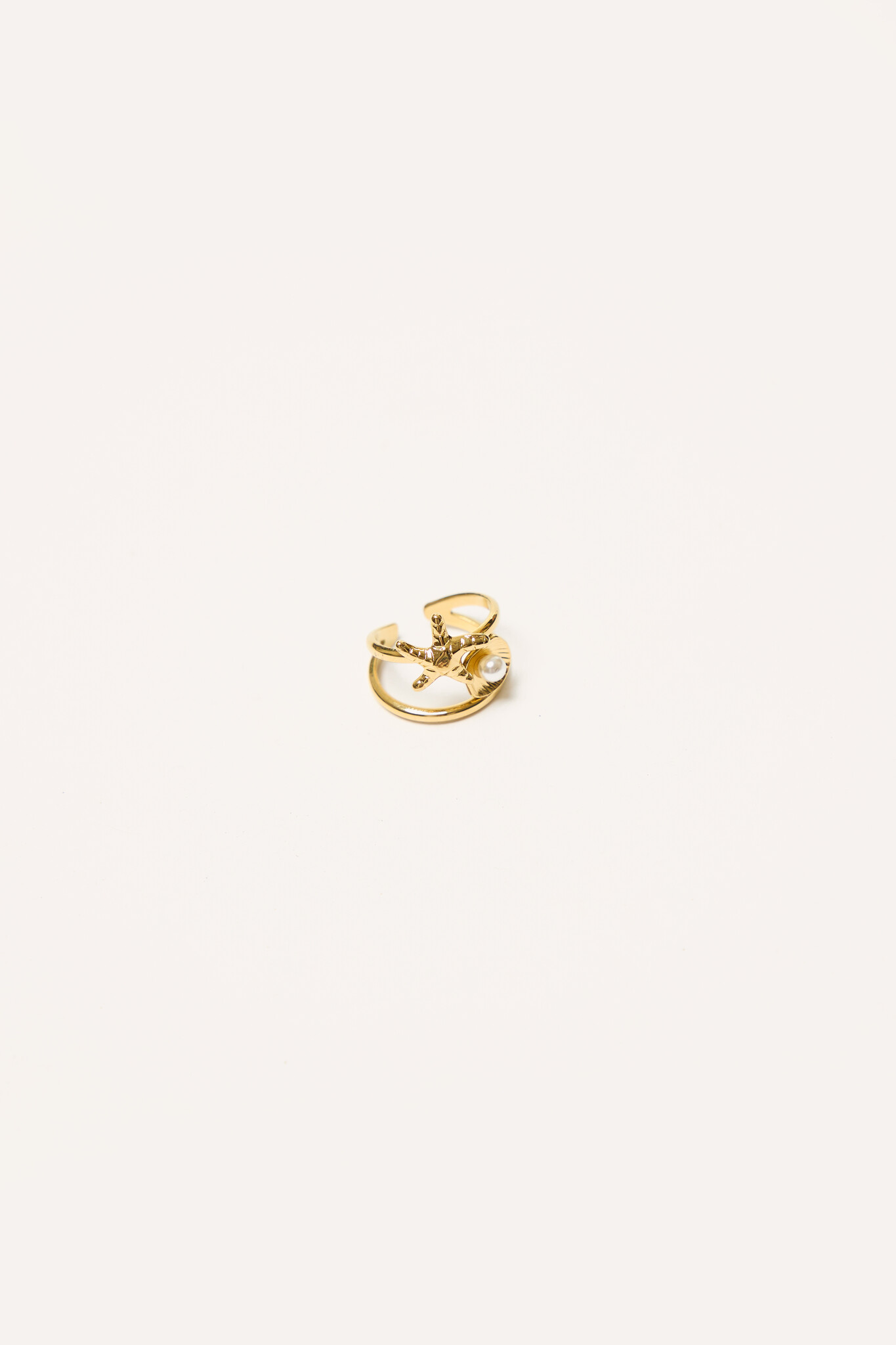 Dubbele ring met zeester en schelp | Goud