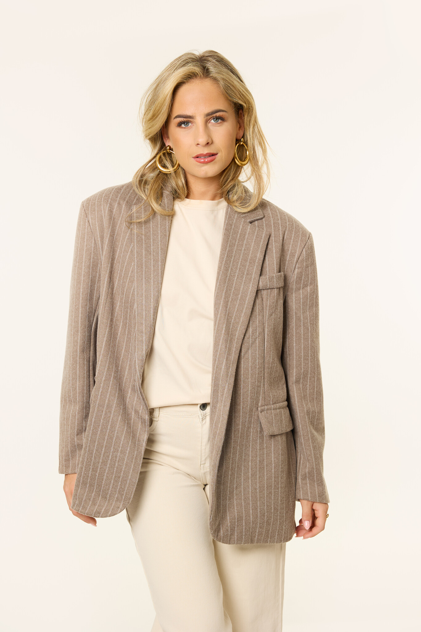 Sammy gestreepte blazer | Taupe