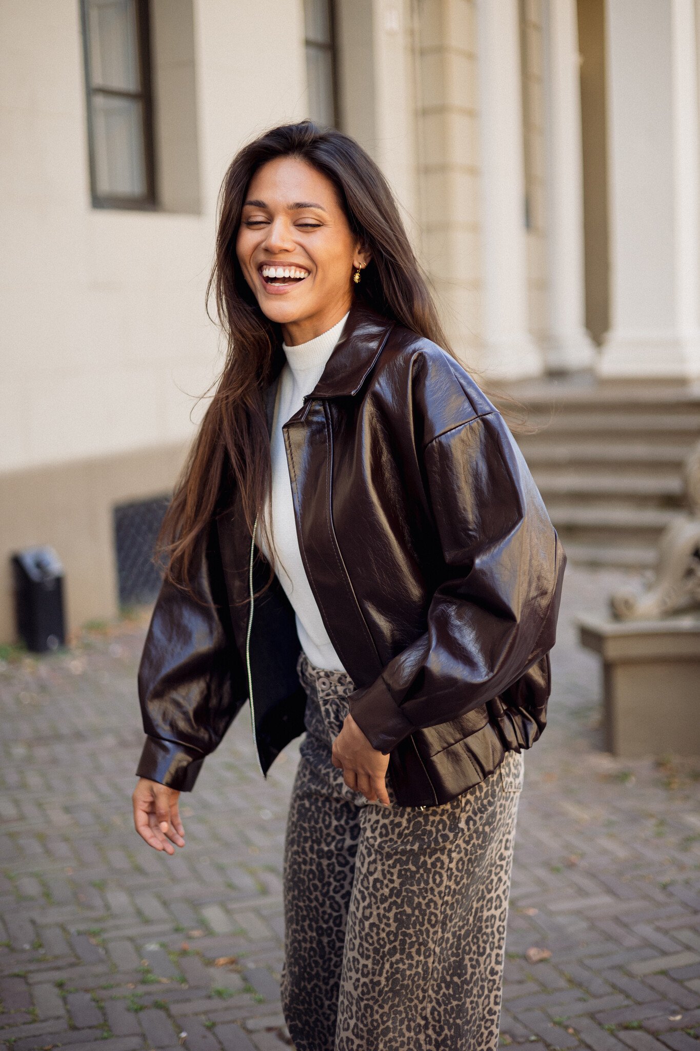Pleun bomberjas leather look | Bruin
