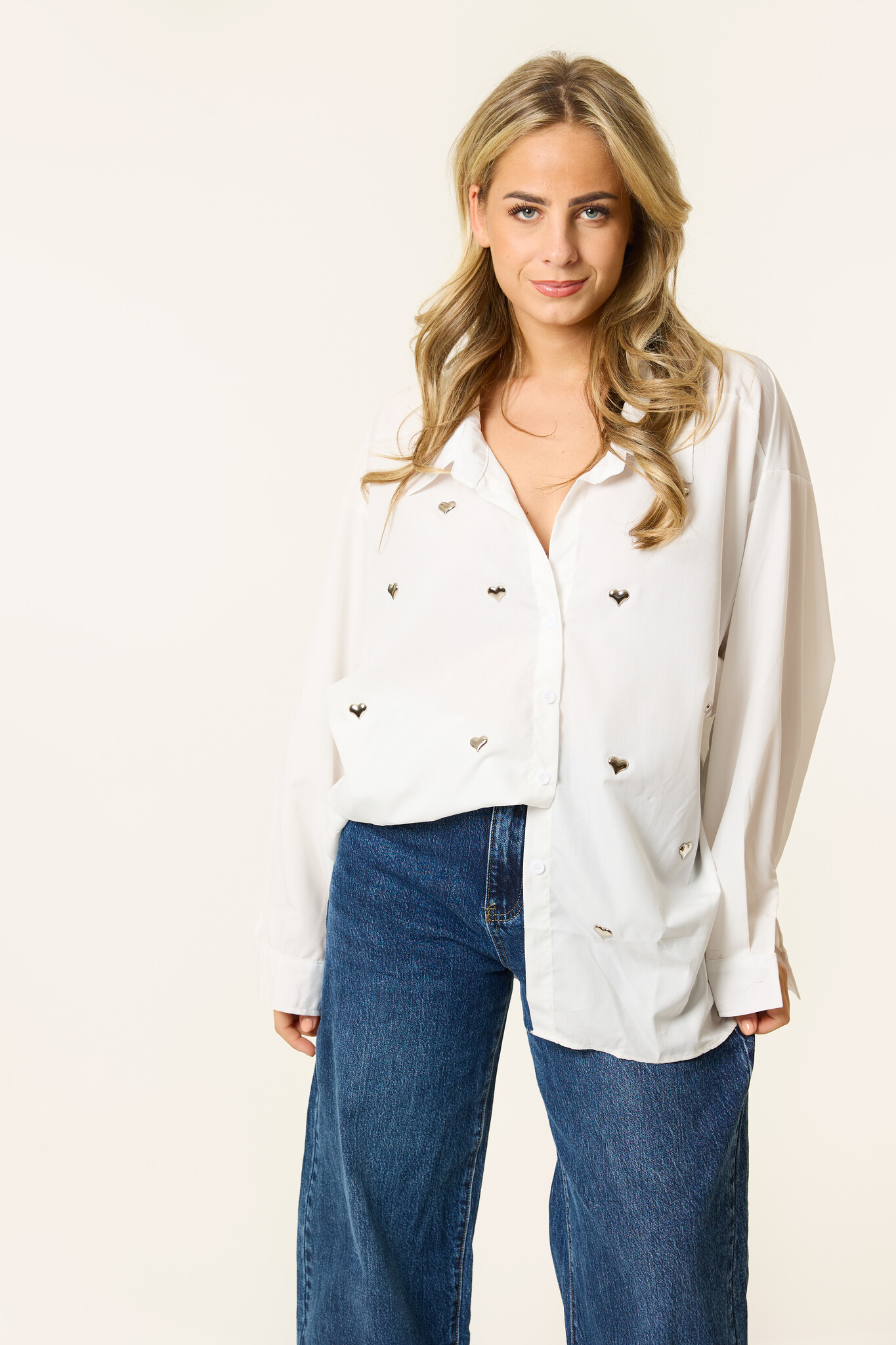 Isabel oversized blouse met hartjes | Wit