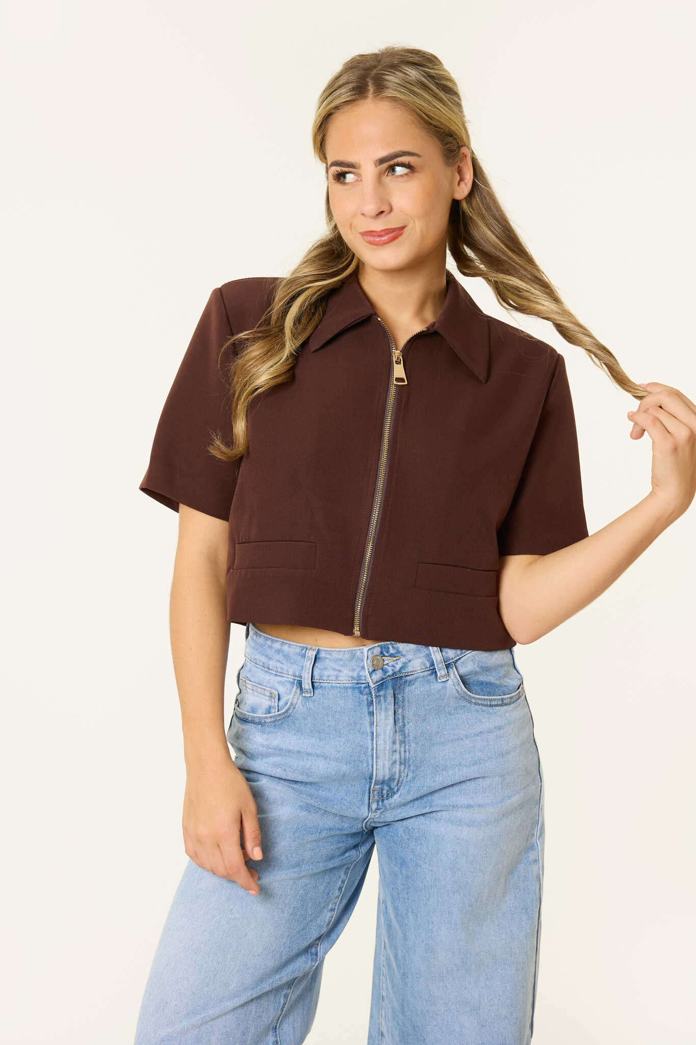 Veerle top met rits | Bruin