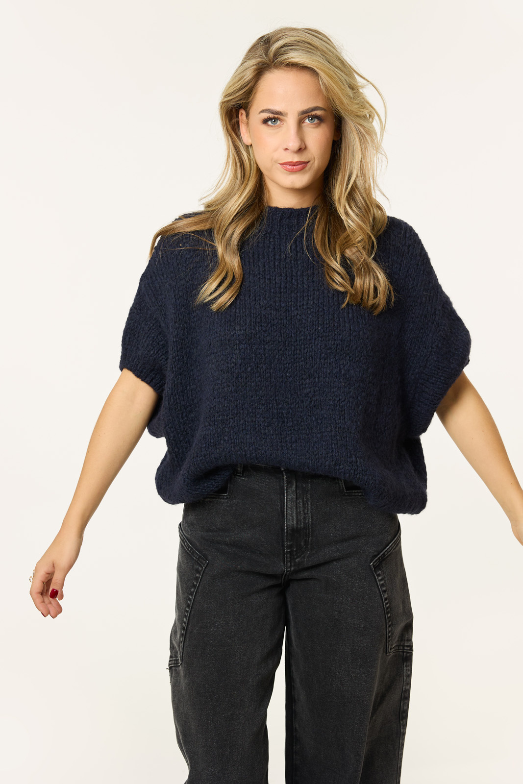 Celine trui met korte mouw | Donkerblauw