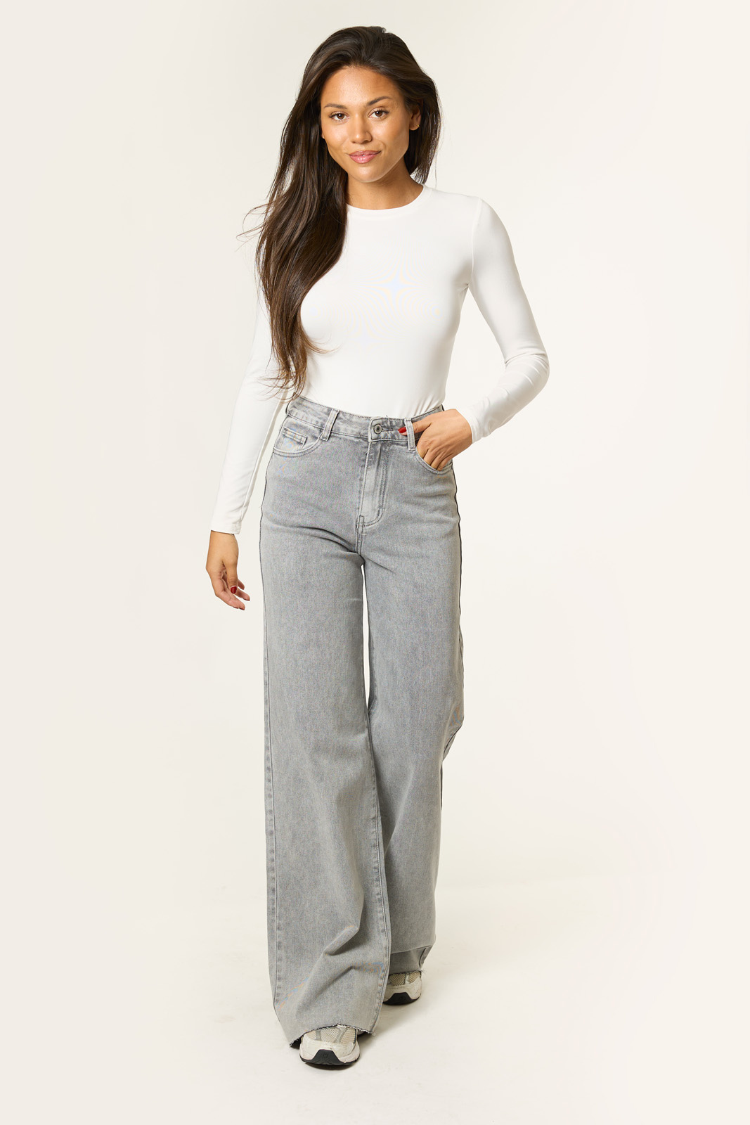 Extra lange wide leg jeans | Grijs