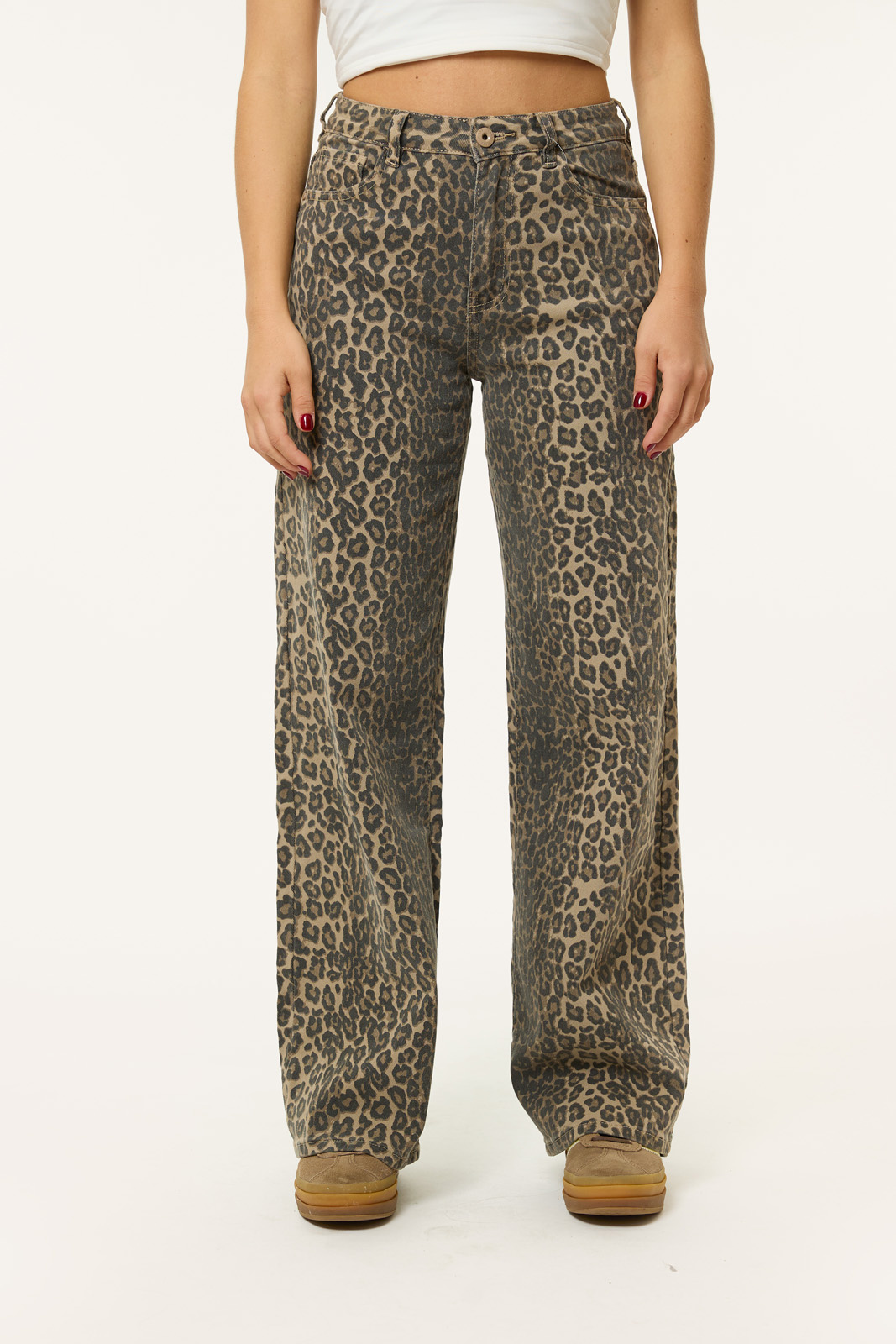 Leopard wide leg jeans | Bruin/zwart