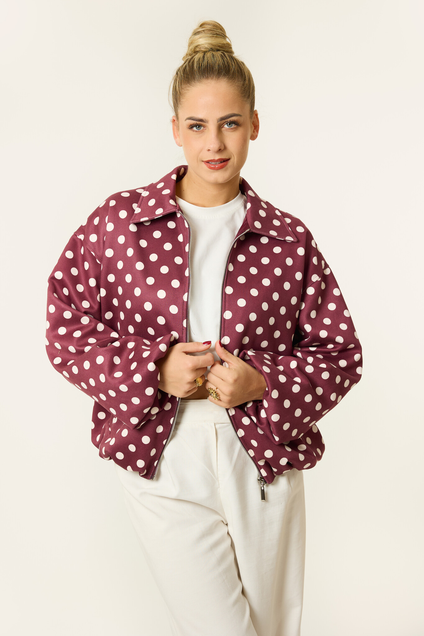 Alex gestipte bomberjas | Cherry red